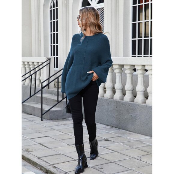 Womens Oversized Knit Sweater Viscose Nylon Polyester Batwing Sleeve Pullover - Picture 5 of 8